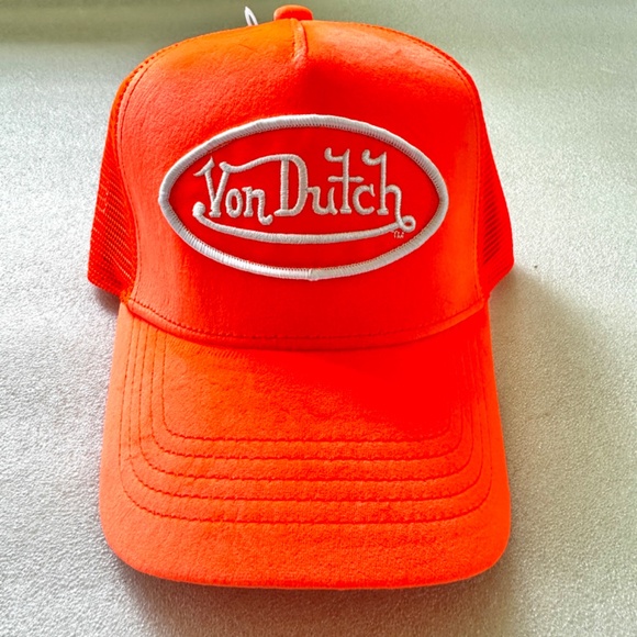 Von Dutch Neon Orange Velvet Trucker Hat - Picture 4 of 9